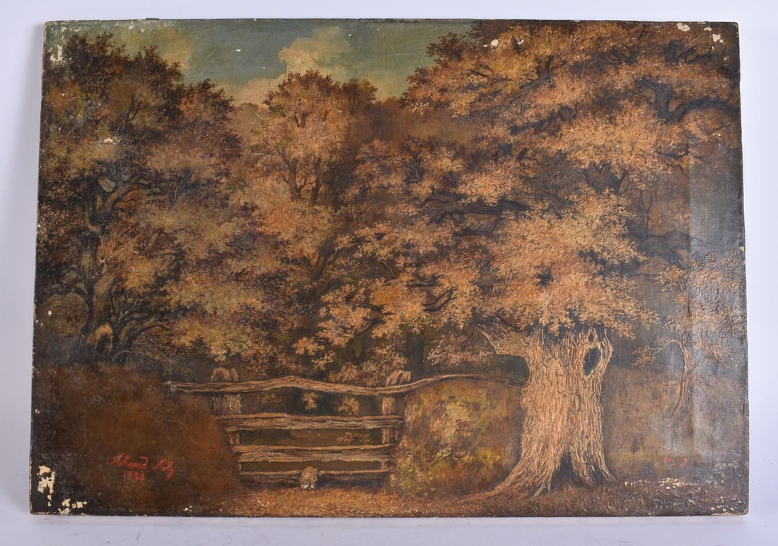 Attributed to Ahmet Ali (1841-1907) Turkish, Landscape with fence. 51 cm x 36 cm. (1 of 7)