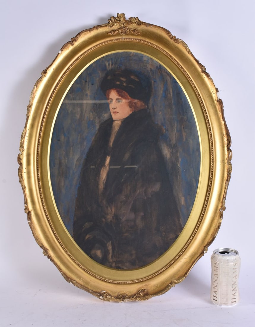 English School (Early 20th Century) Watercolour, female in an overcoat. 64 cm x 44 cm, image 50 cm x (1 of 6)