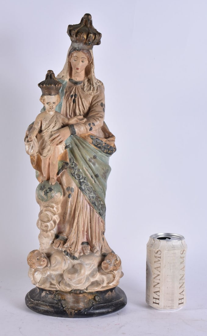 A LARGE ANTIQUE FRENCH PLASTER PAINTED FIGURE OF A SAINT. 45 cm high.: A LARGE ANTIQUE FRENCH PLASTER PAINTED FIGURE OF A SAINT. 45 cm high.