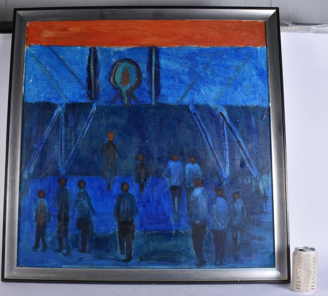Attributed to Gurkan Cokun (1941 to 2022) Turkish, Oil on canvas, Blue abstract figures. 82 cm x 82 (1 of 7)