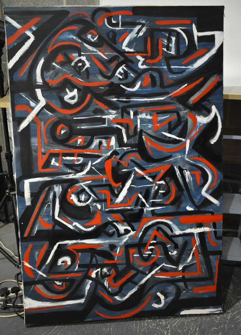 Attributed to Nejad Devrim (1923 - 1995) Turkish, Abstract, Large oil on canvas. 152 cm x 100 cm. (1 of 6)