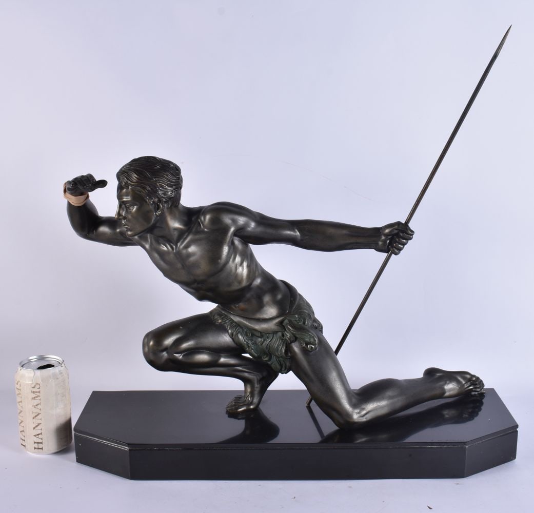 French School (C1930) Spelter, Hunter. 55 cm x 33 cm. (1 of 7)