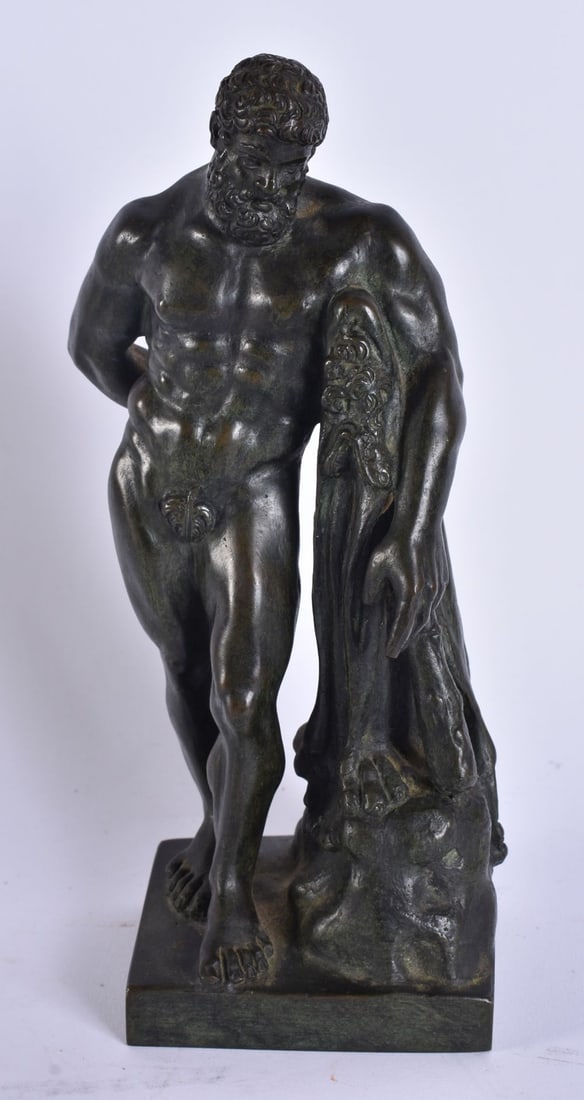 AN 18TH/19TH CENTURY EUROPEAN GRAND TOUR BRONZE FIGURE OF THE FARNESE HERCULES. 20.5 cm high. (1 of 11)