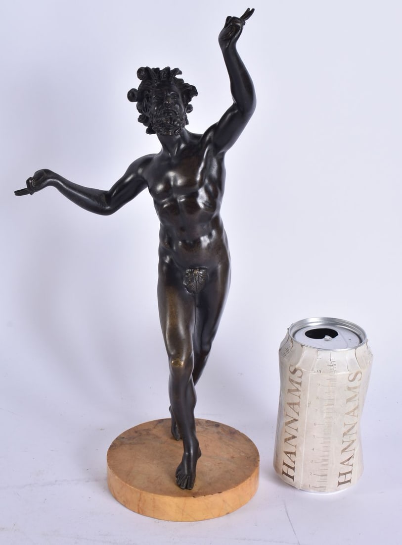 AN 18TH/19TH CENTURY EUROPEAN GRAND TOUR BRONZE FIGURE OF THE FAWN upon a sienna marble base. 34 cm (1 of 15)