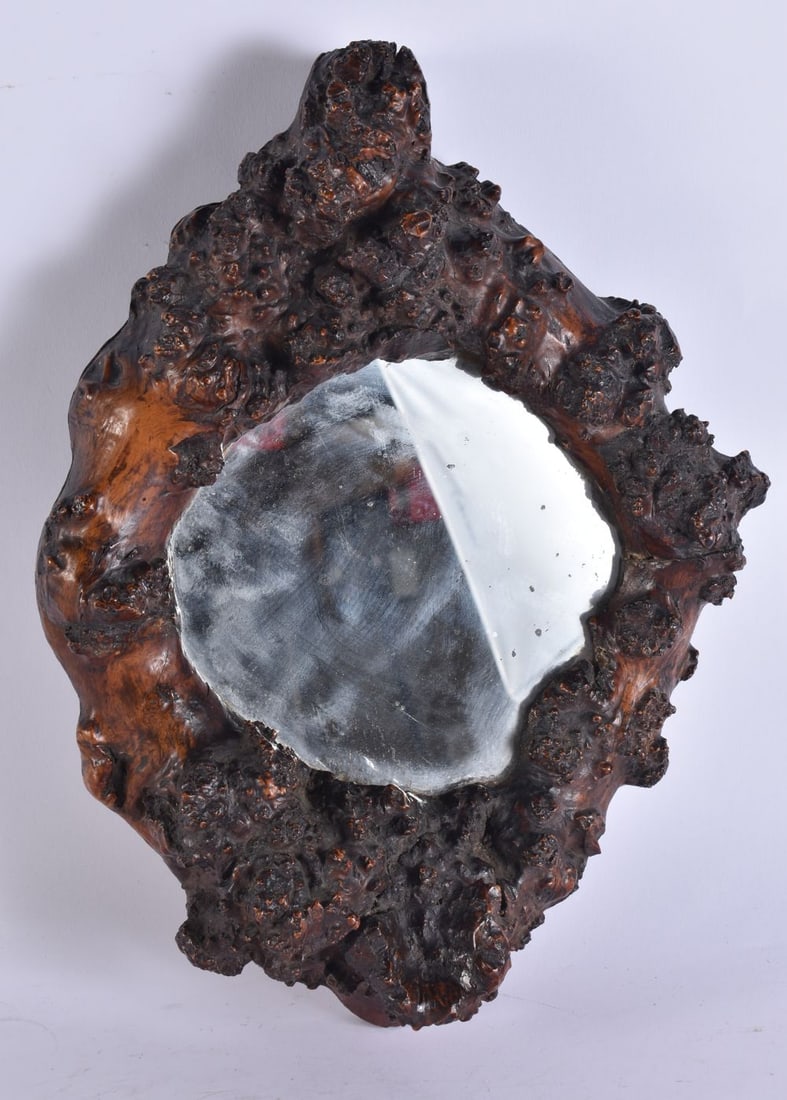 A RARE EARLY VICTORIAN BURR WOOD GROTTO MIRROR. 36 cm x 24 cm.: A RARE EARLY VICTORIAN BURR WOOD GROTTO MIRROR. 36 cm x 24 cm.