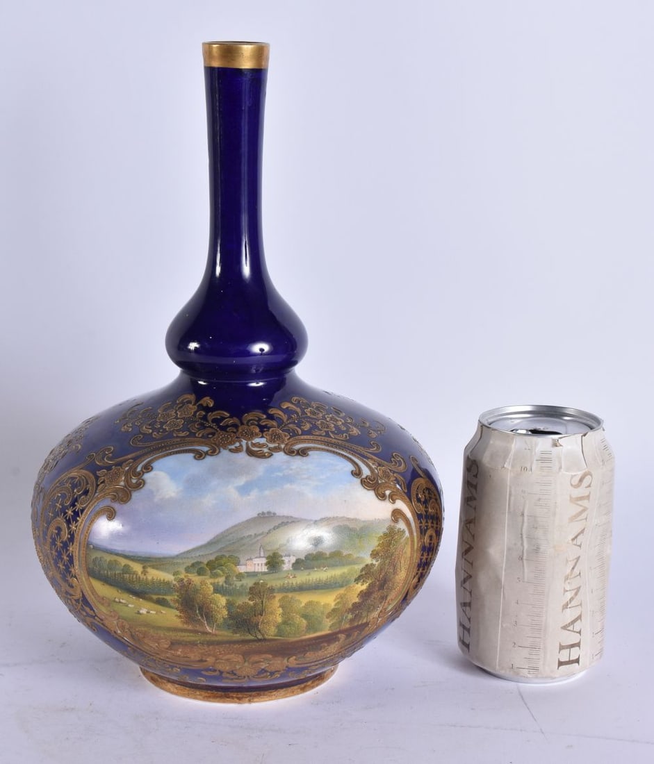 A FINE LARGE EARLY 19TH CENTURY CHAMBERLAINS WORCESTER VASE painted with a view of Witley Court (Wor (1 of 5)
