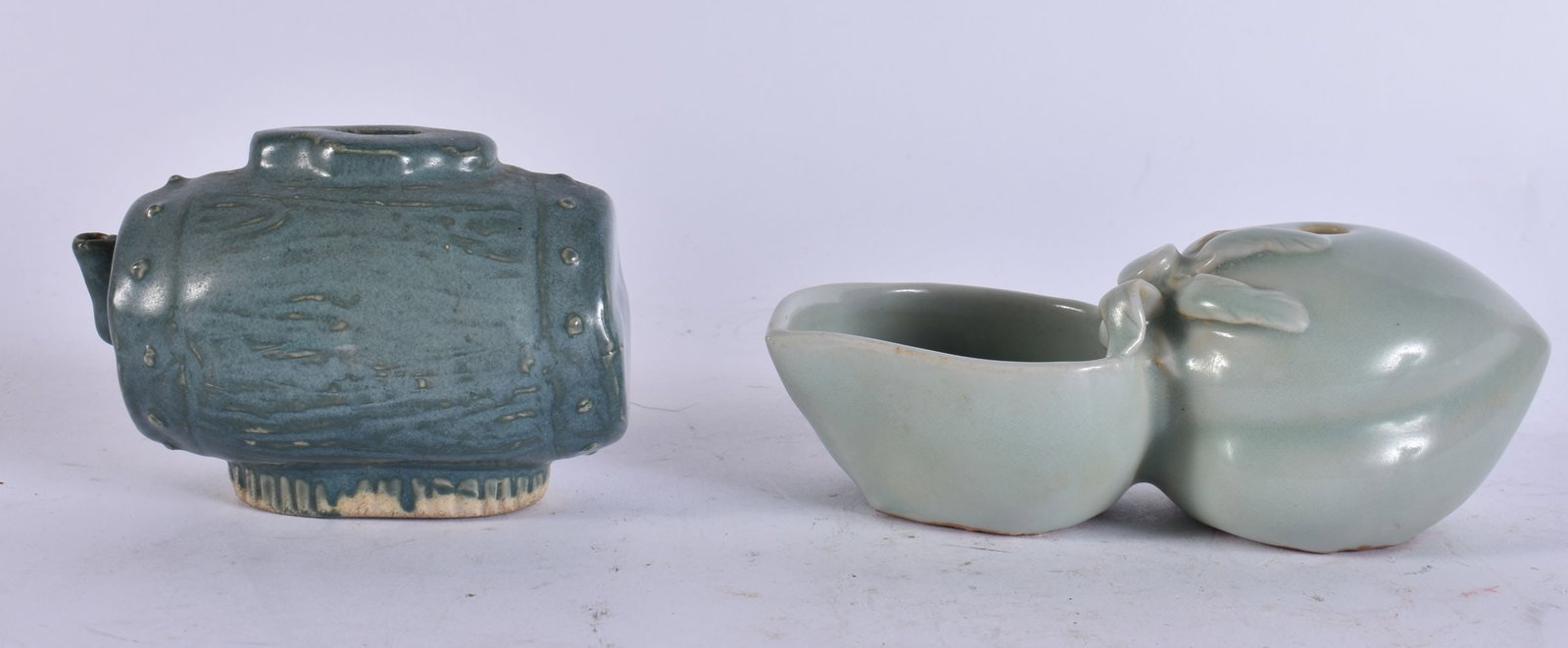 TWO 19TH CENTURY SOUTH EAST ASIAN WATER DROPPER BRUSH WASHERS. Largest 13 cm wide. (2) (1 of 4)