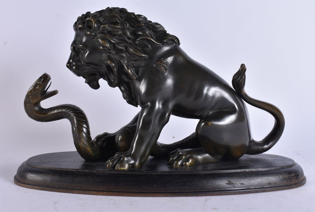 Attributed to Antoine Louis Bayre (1796-1875) Bronze, Lion and serpent. 34 cm x 21 cm. (1 of 4)