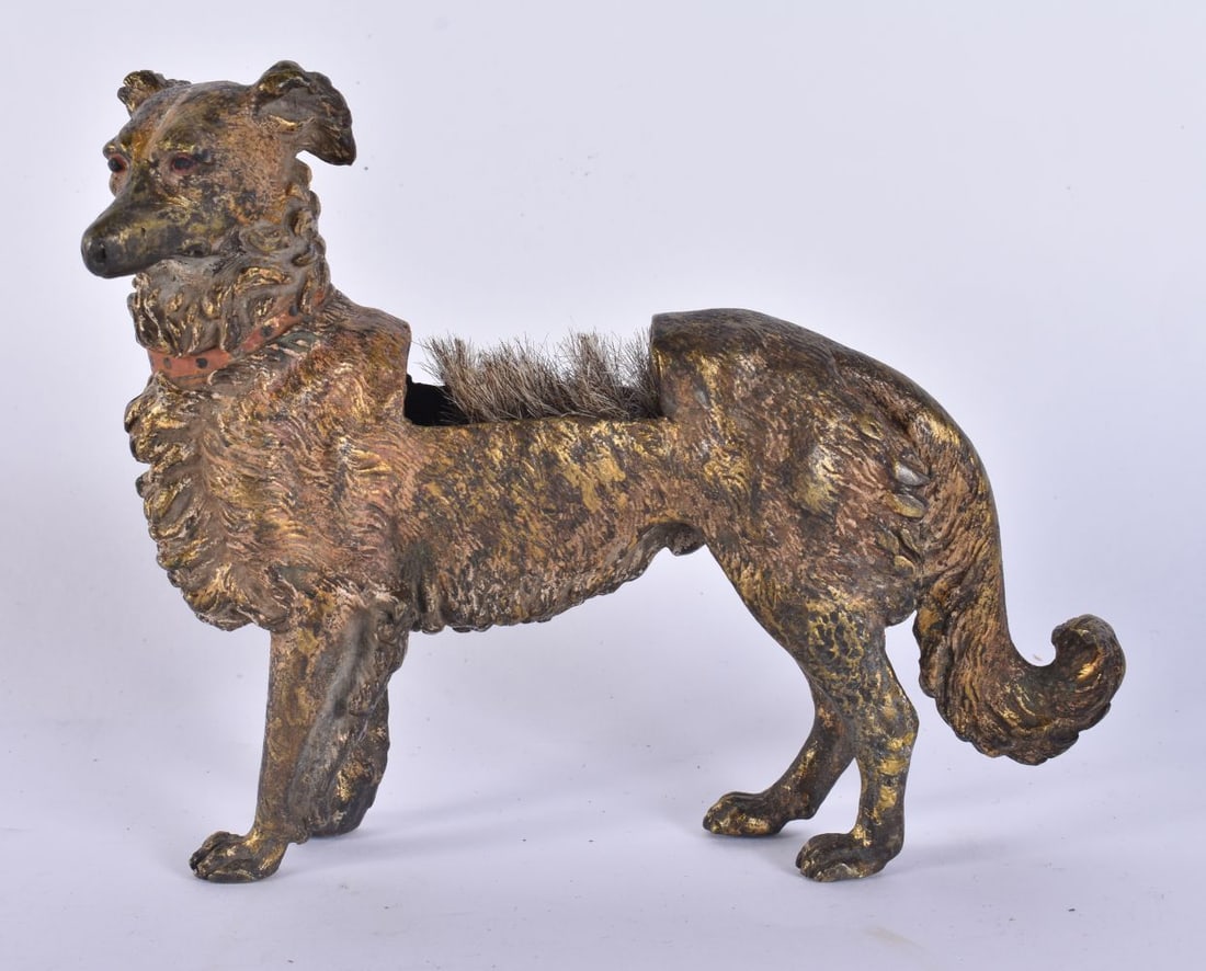 A 19TH CENTURY AUSTRIAN COLD PAINTED BRONZE DOG PEN WIPE. 18 cm x 15 cm. (1 of 5)