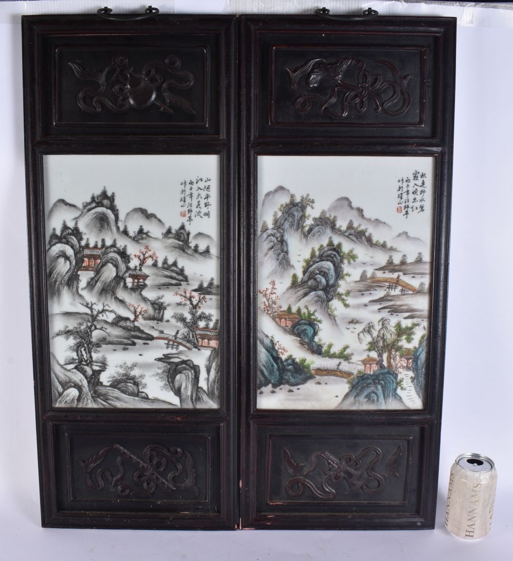 A PAIR OF CHINESE REPUBLICAN PERIOD FAMILLE ROSE PORCELAIN PANELS. 74 cm x 30 cm. (1 of 7)