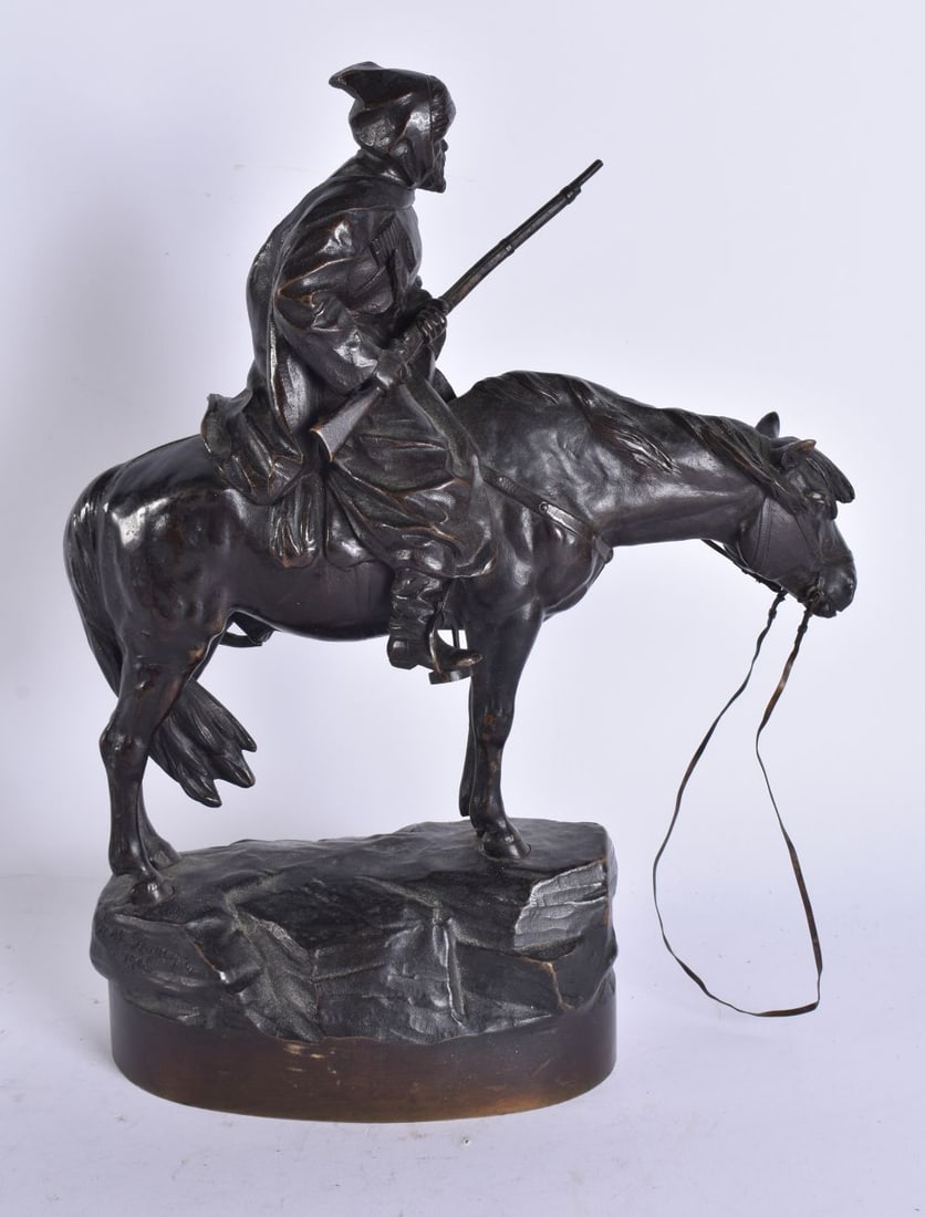 Russian School (19th Century) Bronze, Male on horseback. 30 cm x 18 cm. (1 of 6)