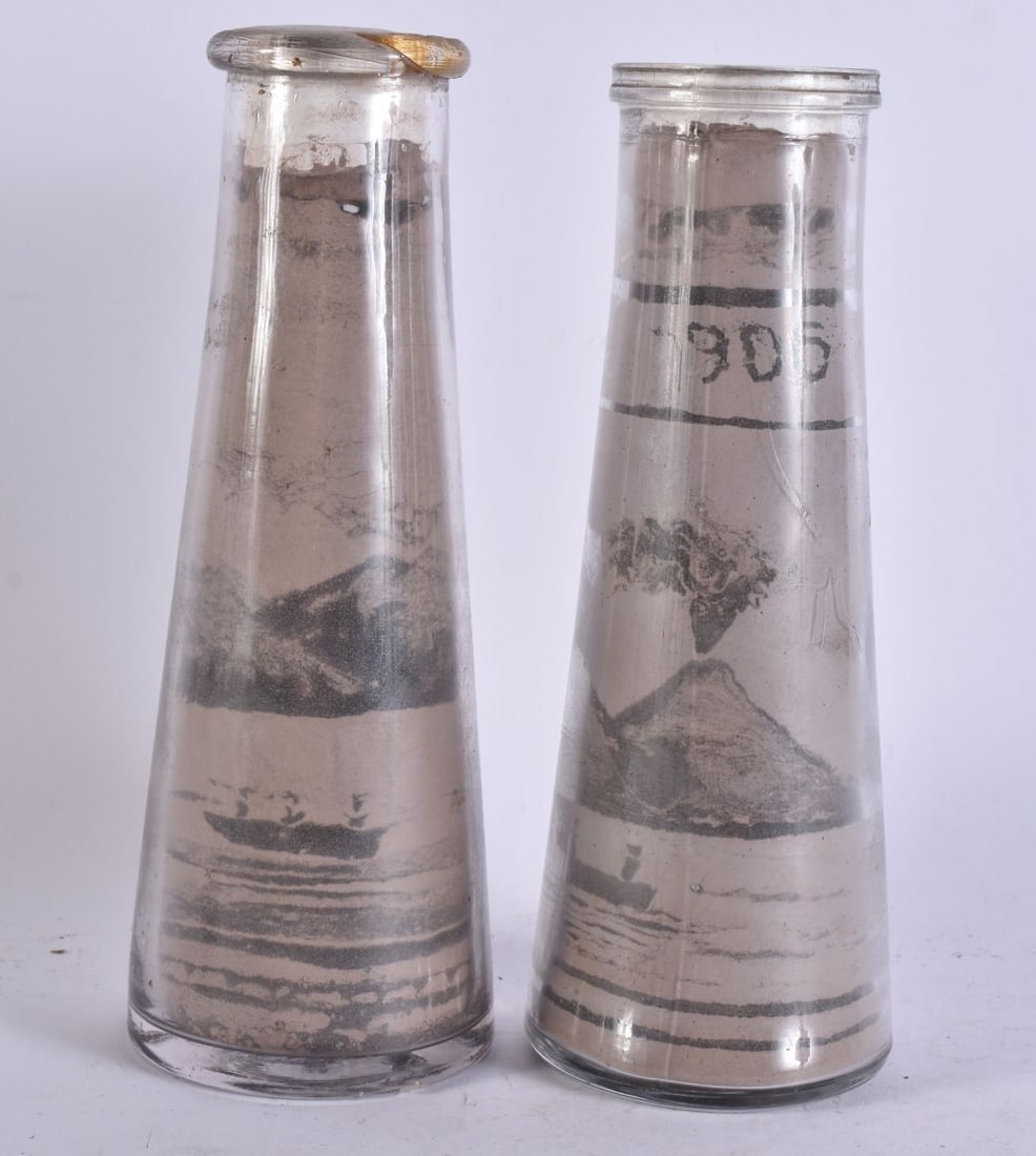 AN UNUSUAL PAIR OF ANTIQUE ITALIAN GRAND TOUR BOTTLES C1906. 22 cm high.: AN UNUSUAL PAIR OF ANTIQUE ITALIAN GRAND TOUR BOTTLES C1906. 22 cm high.