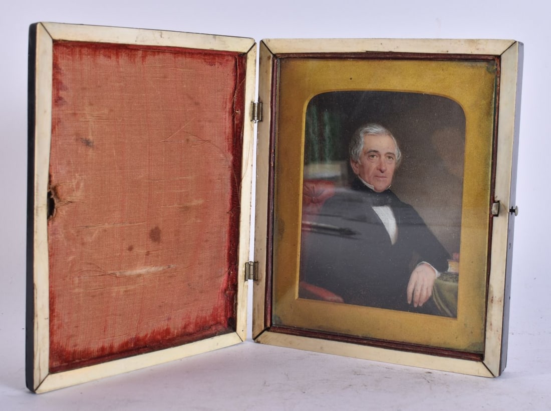 English School (19th Century) Watercolour, Black lacquer floral case. 15.5 cm x 12 cm. (1 of 4)