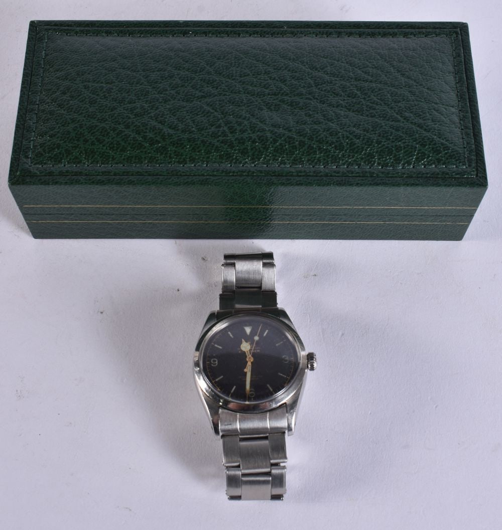 A ROLEX STAINLESS STEEL OYSTER PERPETUAL EXPLORER AUTOMATIC WRISTWATCH Ref 6610, Serial 360104, move (1 of 6)