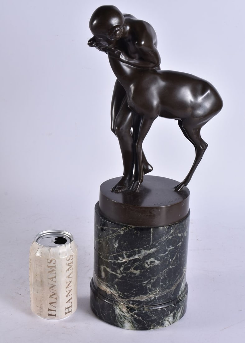Heinrich Karl Scholz (1880-1937) Austrian, Bronze, Female and deer. 42.5 cm high. (1 of 7)