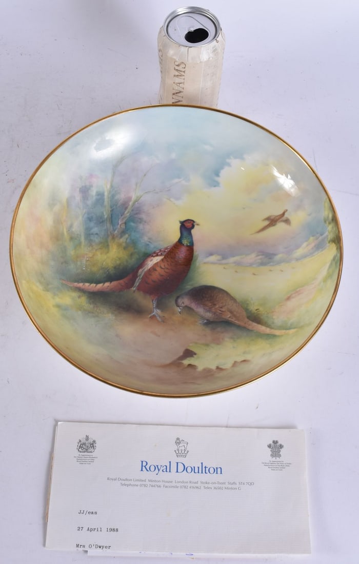 A LARGE MINTON PORCELAIN PHEASANT BOWL. 29 cm wide. (1 of 6)