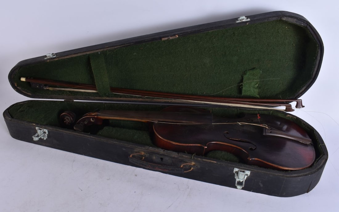AN ANTIQUE VIOLIN bearing label to interior Mathias Neuner. 59.5 cm long, length of back excluding h (1 of 9)