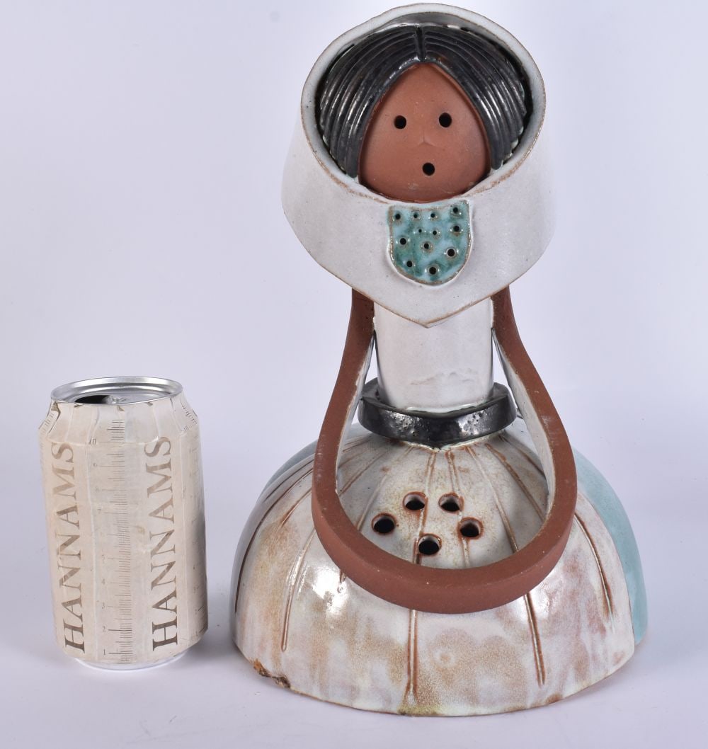 A LARGE ELISA ENAMELLED POTTERY FIGURE. 28 cm high. (1 of 6)