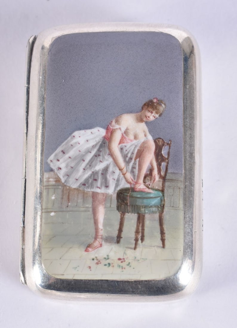 A FINE VICTORIAN SILVER AND ENAMEL BALLERINA BOX by George Heath. London 1887. 5.75 cm x 3.5 cm. (1 of 6)