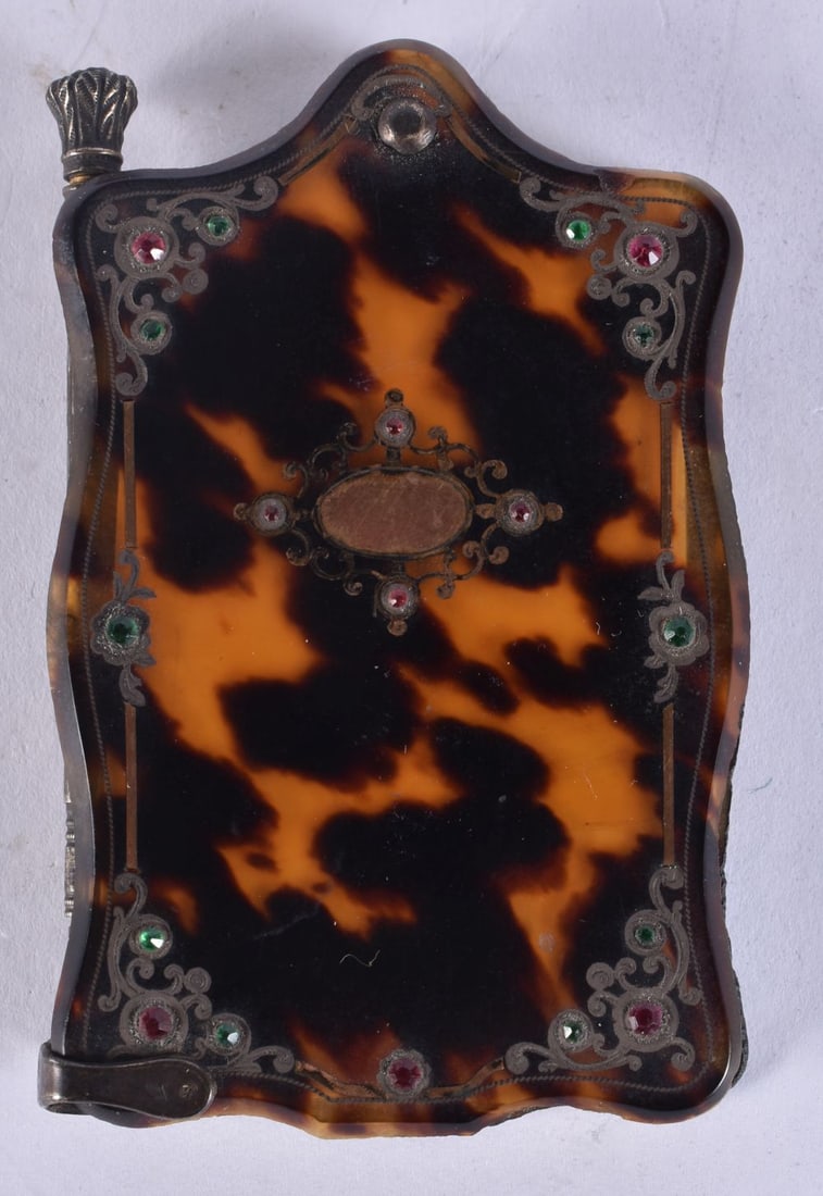 A VICTORIAN SILVER AND TORTOISESHELL AIDE MEMOIRE. 8 cm x 5.5 cm. (1 of 3)