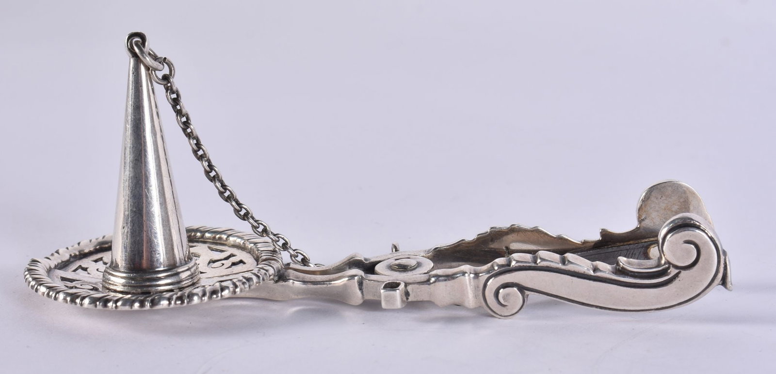 A RARE 18TH/19TH CENTURY CONTINENTAL SILVER CANDLE HOLDER. 70 grams. 12 cm wide. (1 of 4)