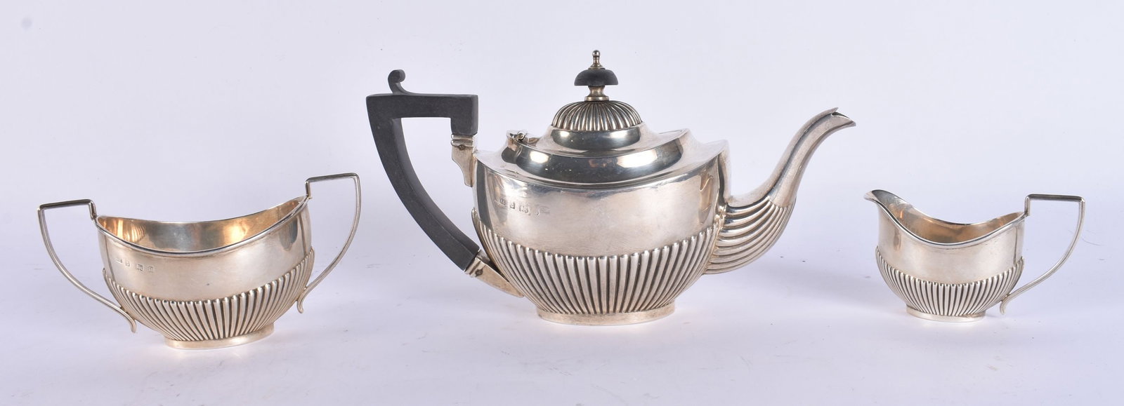 A C1900 SILVER BACHELORS TEASET. 360 grams. Largest 20 cm wide. (3) (1 of 6)