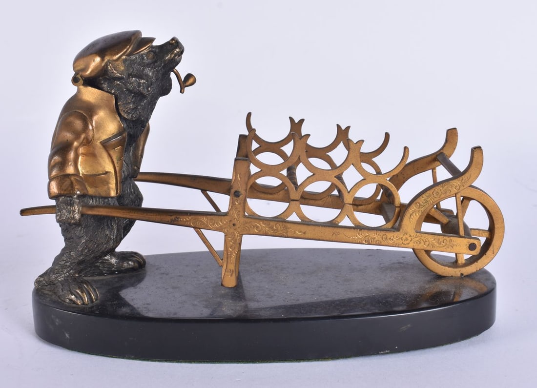 AN UNUSUAL MID 19TH CENTURY FRENCH BRONZE AND MARBLE DESK STAND modelled as a dog smoking a pipe. 17 (1 of 6)