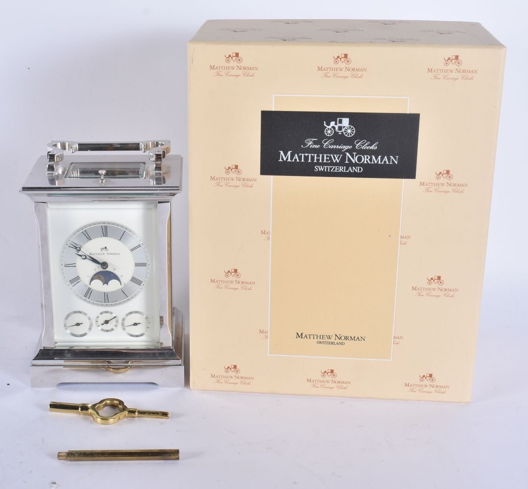 A LOVELY BOXED MATTHEW NORMAN REPEATING CARRIAGE CLOCK. Working. 20 cm high inc handle. (1 of 9)