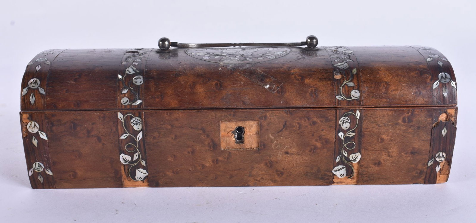 A VICTORIAN MOTHER OF PEARL INLAID WALNUT BOX. 18 cm wide. (1 of 5)