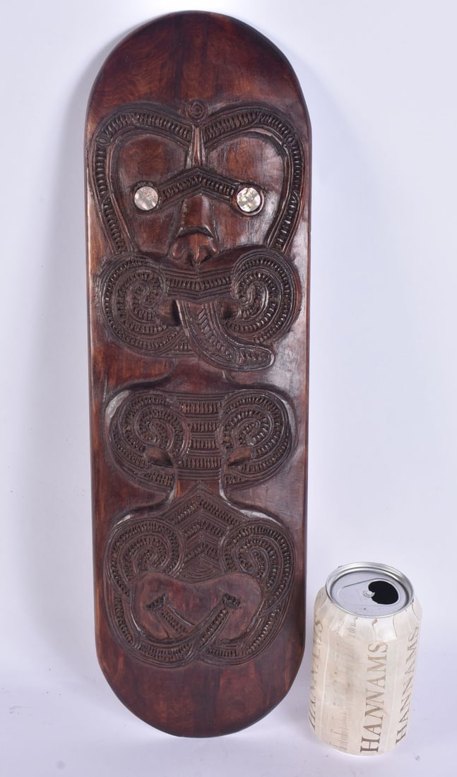 A TRIBAL NEW ZEALAND MAORI WOOD CARVED PANEL. 45 cm x 15 cm (1 of 5)