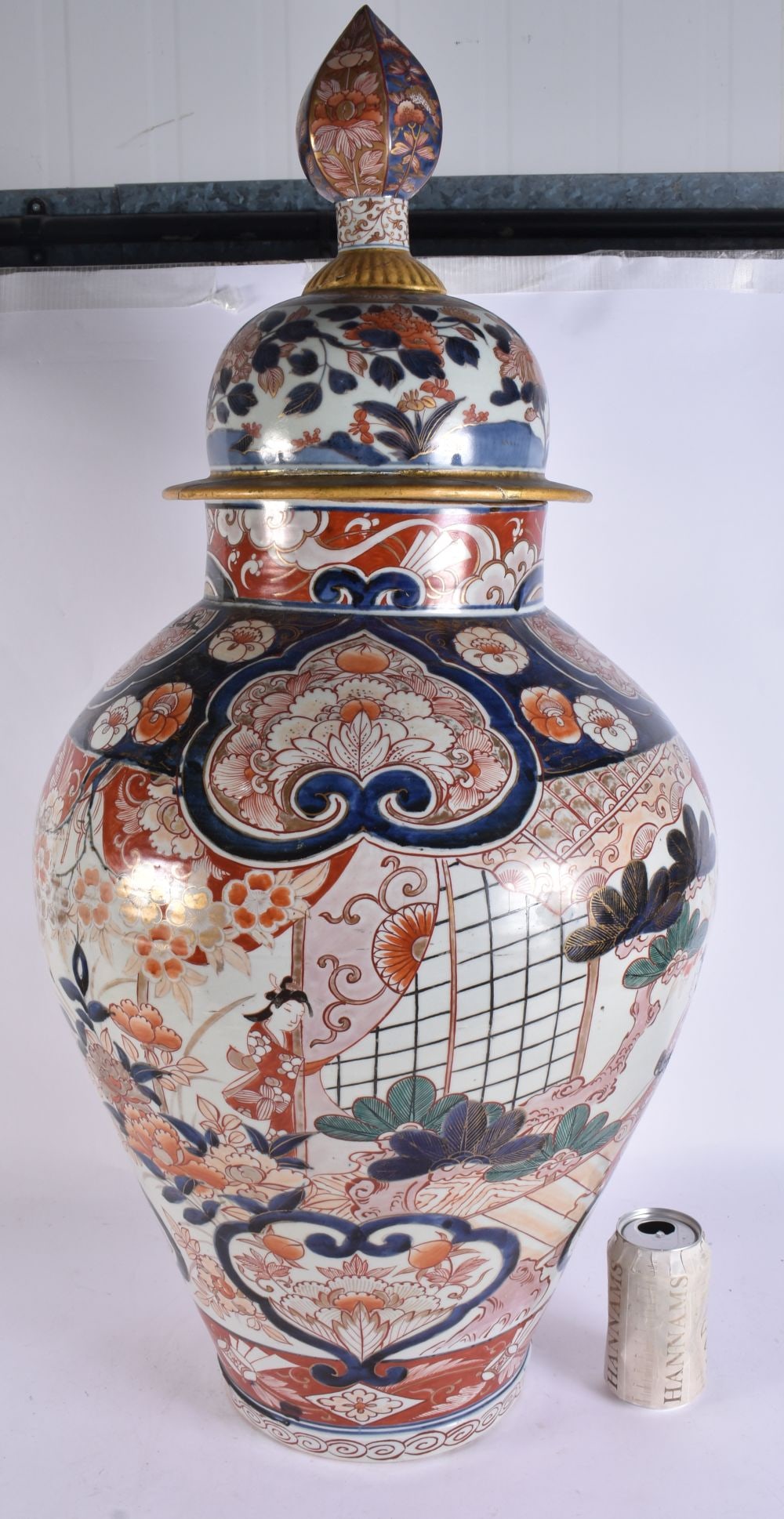 A LARGE 17TH/18TH CENTURY JAPANESE EDO PERIOD IMARI FLOOR VASE AND COVER painted with figures and la (1 of 6)