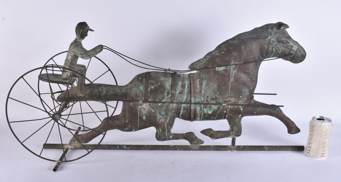 A LOVELY LARGE ANTIQUE SHEET COPPER EQUESTRIAN WEATHER VANE. 82 cm x 34 cm. (1 of 5)