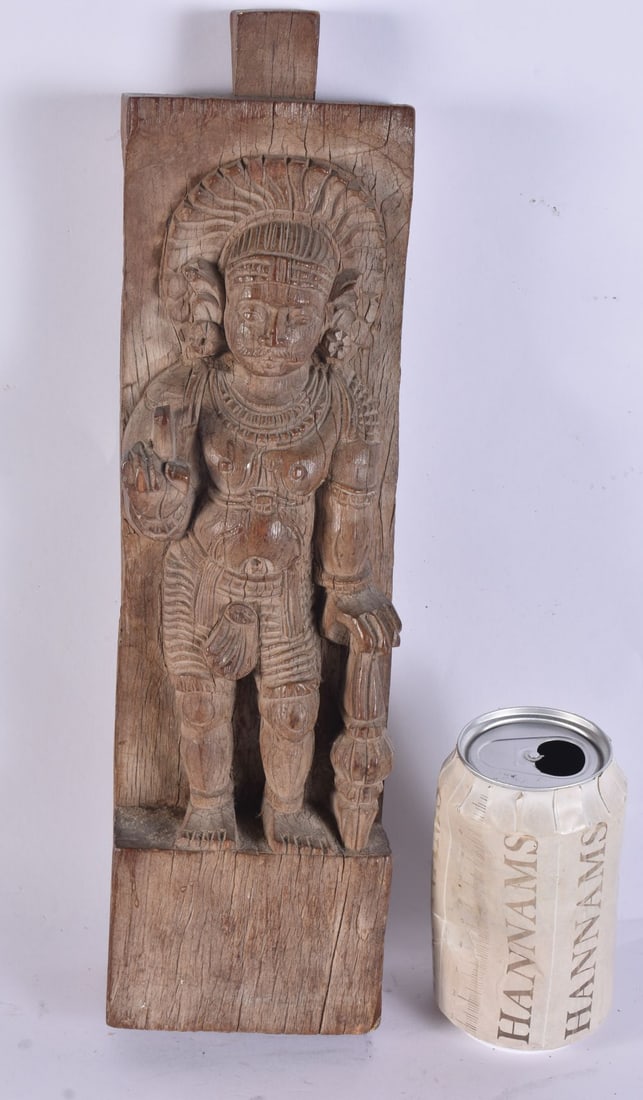 A 19TH CENTURY SOUTH EAST ASIAN CARVED WOOD DEITY SHRINE PANEL. 35 cm x 10 cm. (1 of 5)