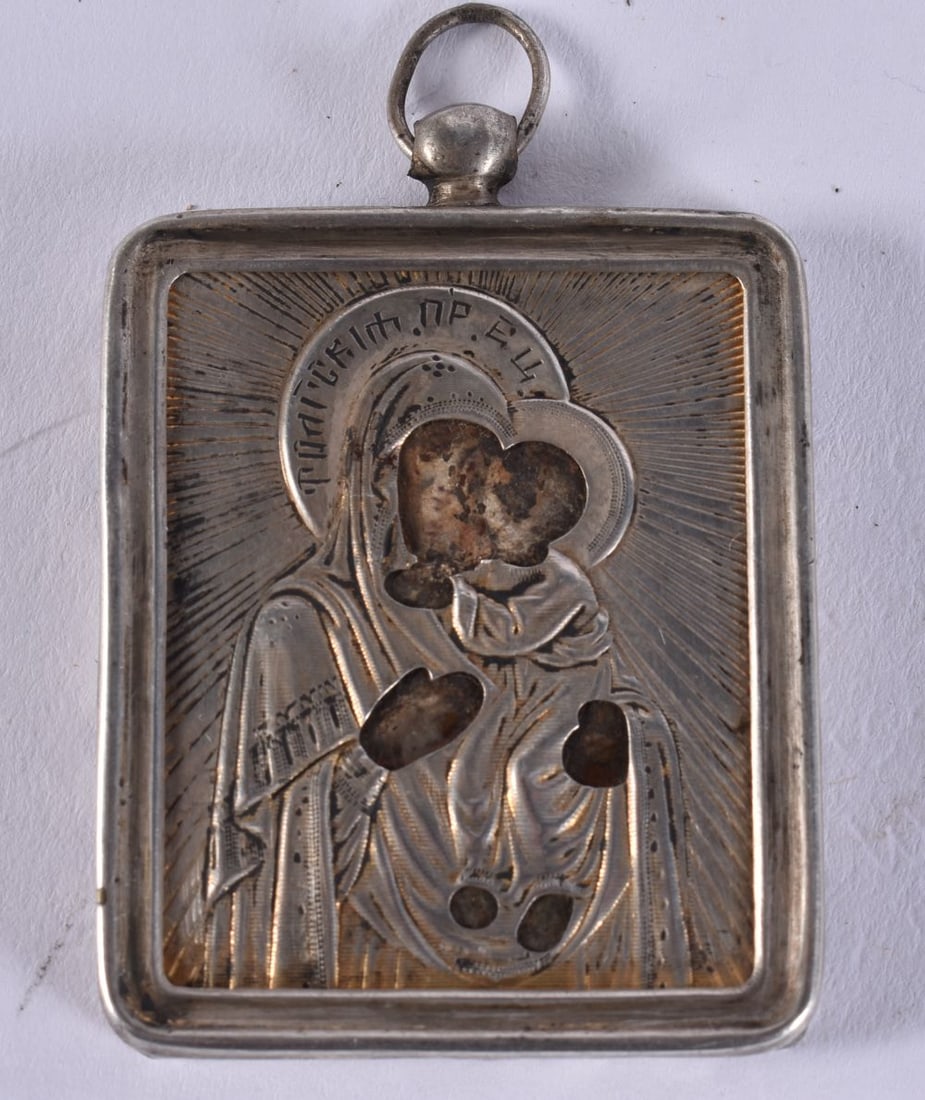 A 19TH CENTURY RUSSIAN SILVER MOUNTED WOOD ICON. 14.1 grams. 5.5 cm x 4 cm. (1 of 5)