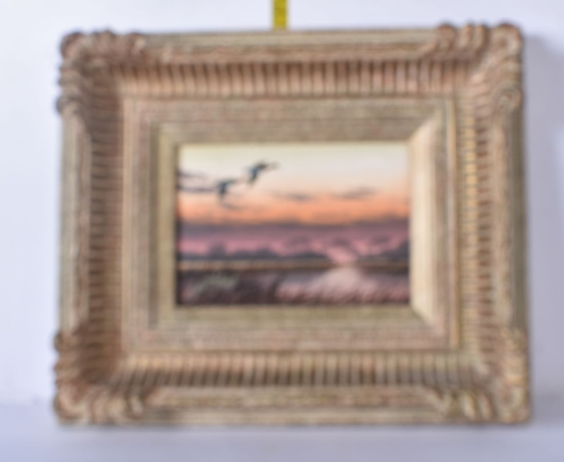 A small framed oil on board "Still of the evening light" by J Hilliard 15.5 x 20.5cm. (1 of 4)