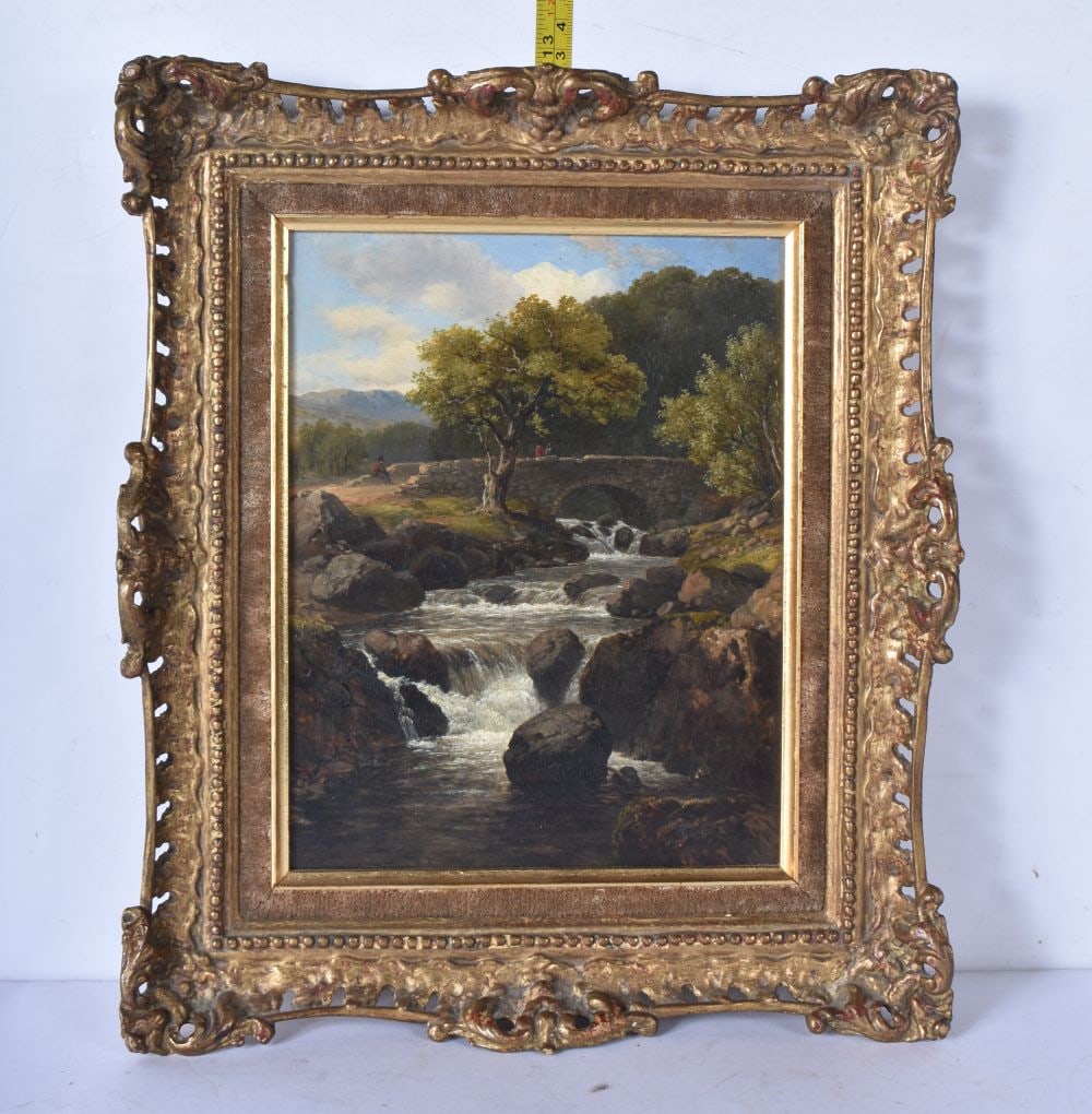 Edmund Marriner Gill (1820-1894) A small gilt wood framed oil on board depicting a landscape with a (1 of 4)