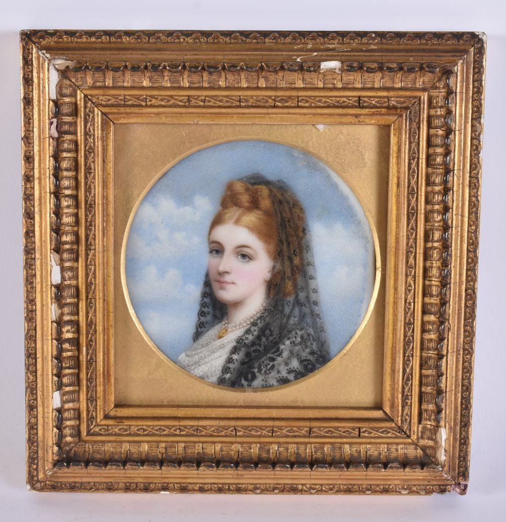 English School (19th Century) Watercolour, Female. 18 cm square, image 10.5 cm wide. (1 of 5)