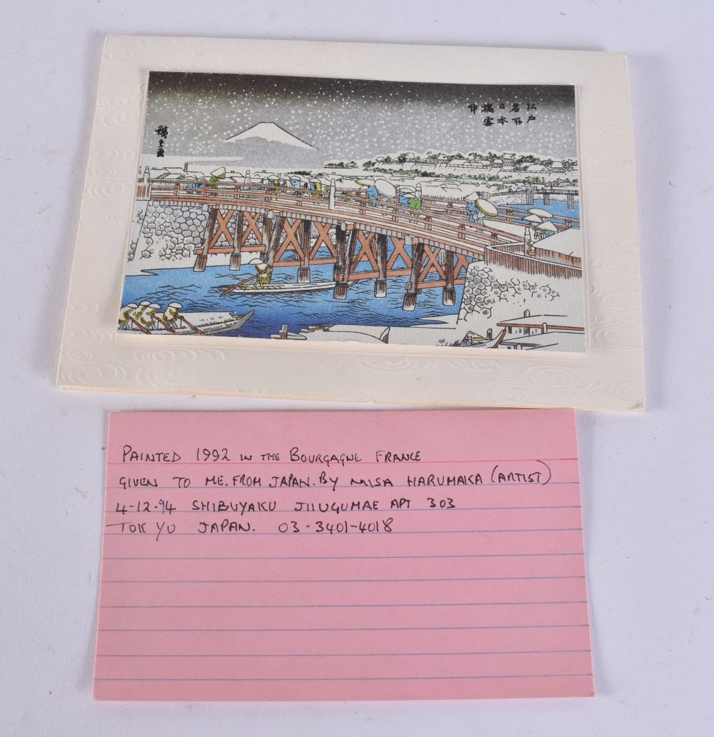 A JAPANESE WOOD BLOCK PRINT POST CARD. (qty) (1 of 4)