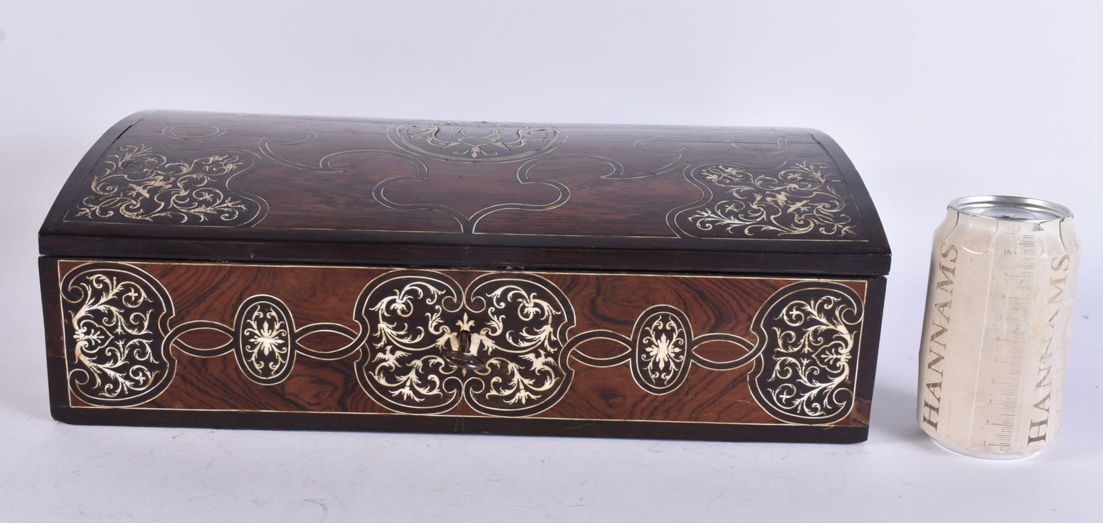 A FINE AND LARGE EARLY 19TH CENTURY EUROPEAN ROSEWOOD BOX beautifully inlaid with scrolling motifs a (1 of 6)
