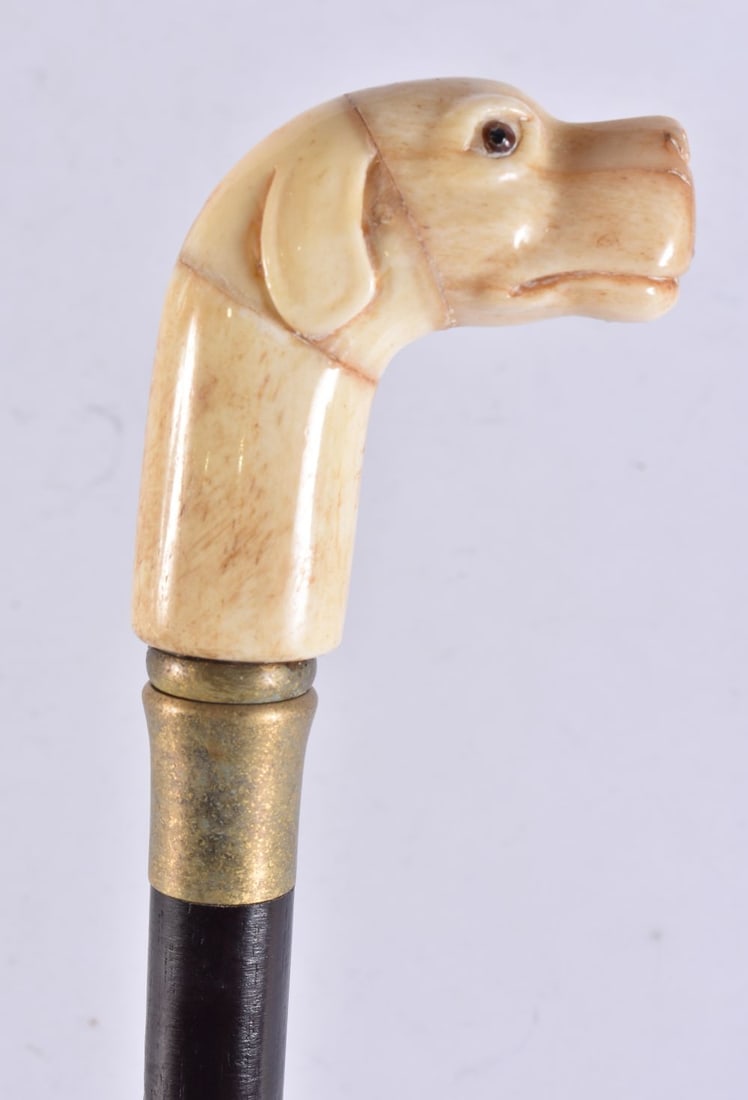 A CONTINENTAL CARVED BONE WALKING CANE. 90 cm long. (1 of 5)
