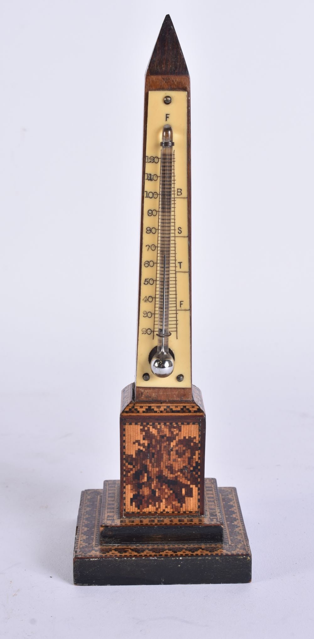 A VICTORIAN TUNBRIDGEWARE THERMOMETER. 19.5 cm high. (1 of 4)