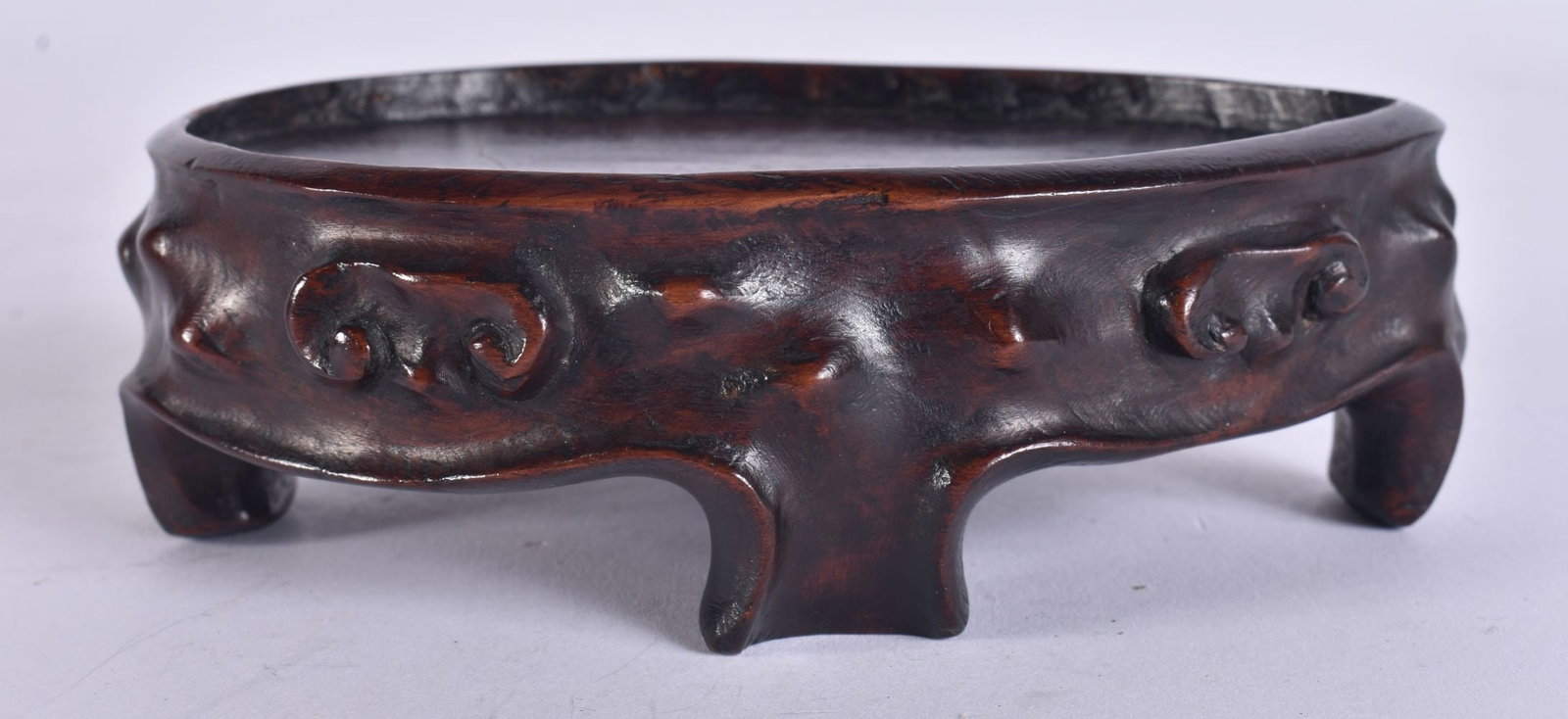 A 19TH CENTURY CHINESE CARVED HARDWOOD STAND Late Qing. 11.5 cm x 7 cm. (1 of 5)