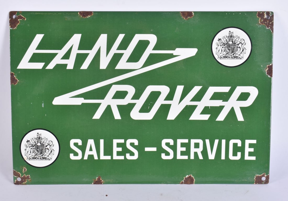 A LAND ROVER ENAMEL SIGN. Largest 37 cm x 25 cm. (1 of 2)