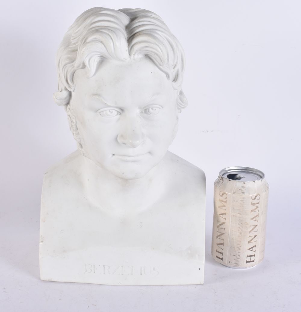 AN ANTIQUE PARIAN WARE BUST OF JACOB BERZELIUS. 32 cm x 18 cm. (1 of 5)
