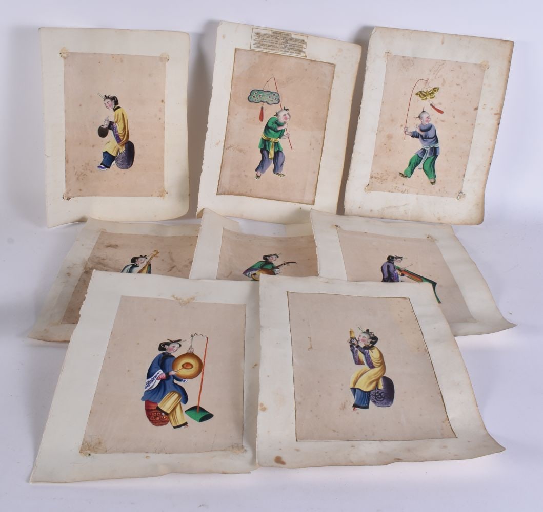 Chinese School (19th Century) 8 x pith papers, various scenes. 32 cm x 24 cm, actual image 24 cm x 1 (1 of 10)