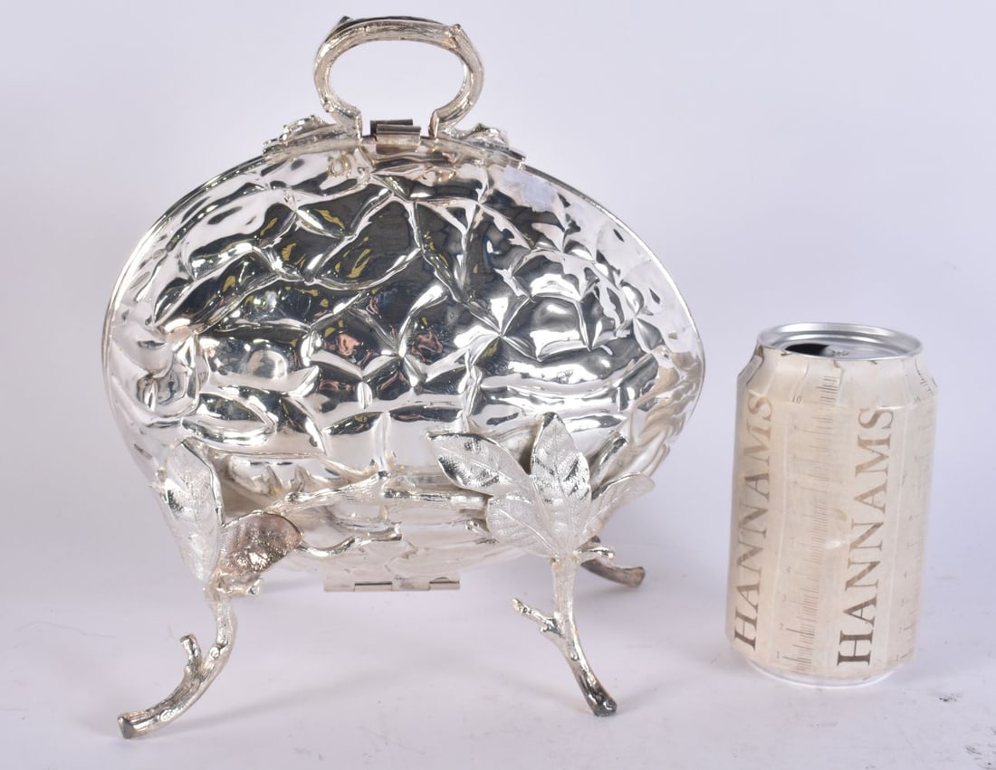 A SILVER PLATED WALNUT BISCUIT BOX. 21 cm x 16 cm. (1 of 5)