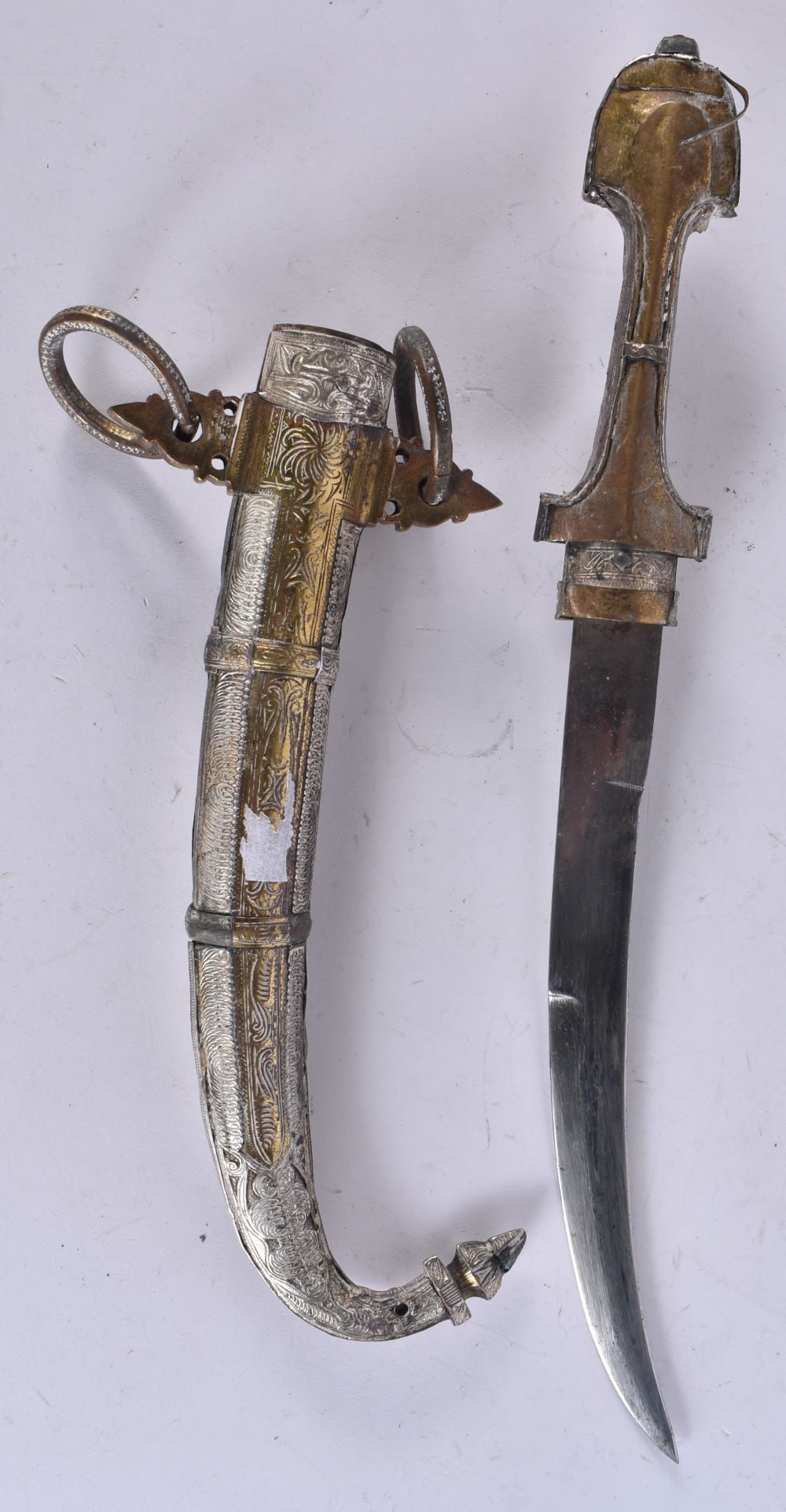AN ANTIQUE PERSIAN ISLAMIC SILVER OVERLAID DAGGER. 42 cm long. (1 of 5)