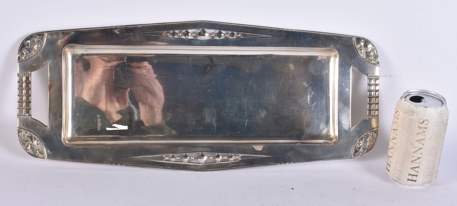 AN ART DECO SILVER TRAY. 522 grams. 46 cm x 18 cm. (1 of 4)