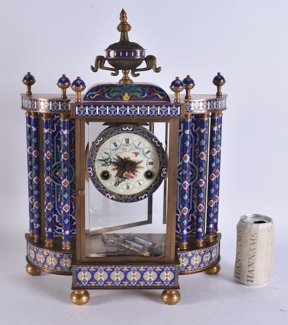 A CHINESE CLOISONNE ENAMEL CLOCK. 45 cm x 24 cm. (1 of 7)