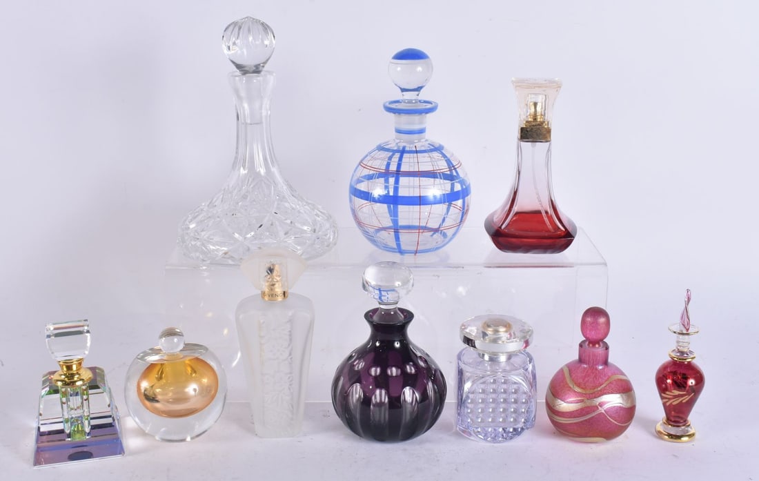 A COLLECTION OF TEN ART GLASS SCENT BOTTLES. (10) (1 of 3)